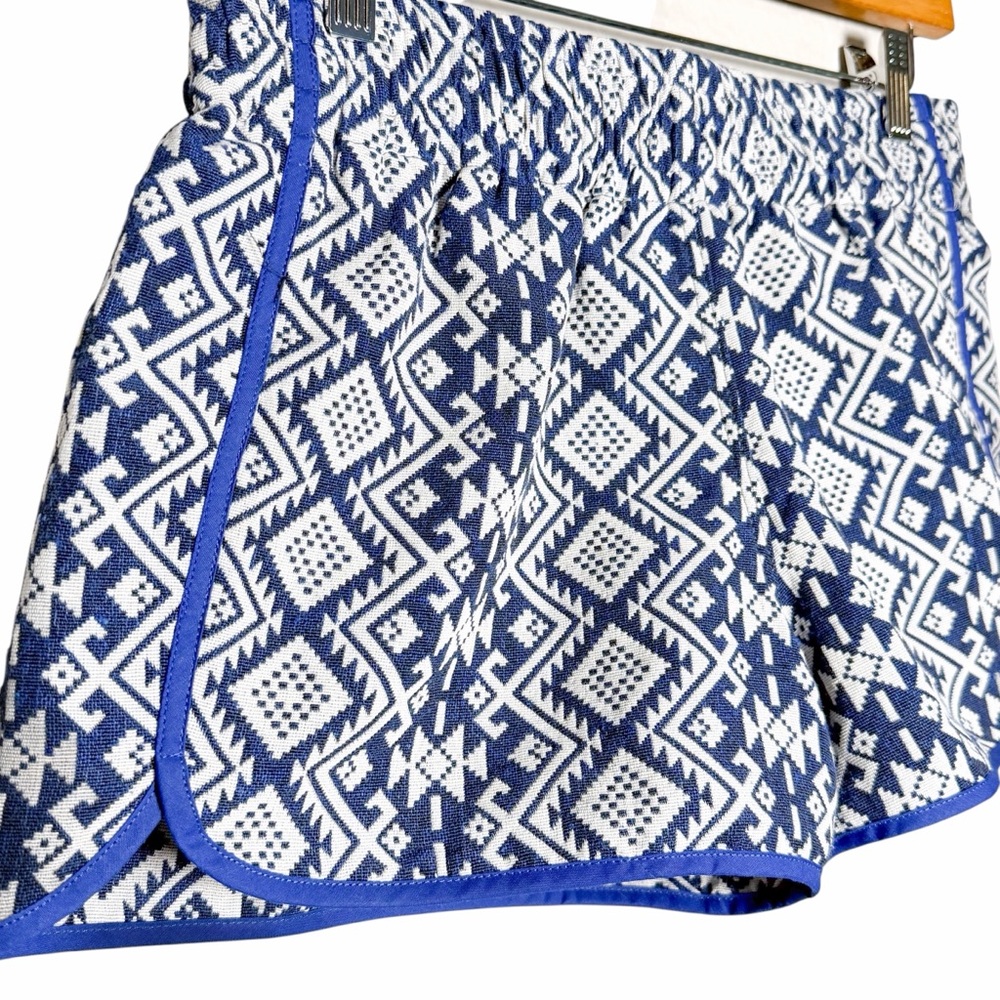 Vintage Wai Geometric Print Beach Shorts Blue White Elastic Waist Size L - Picture 3 of 7